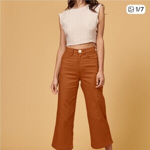 Whimsy + Row Cropped Wide-Leg Pants in Rust Brown